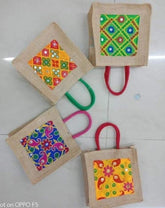 Jute Bags Traditional  Print for Return Gifts Thamboolam Bags Wedding Gifts Lunch Bag Multicolor 8*8*4 inches Gifts, Diwali Gift